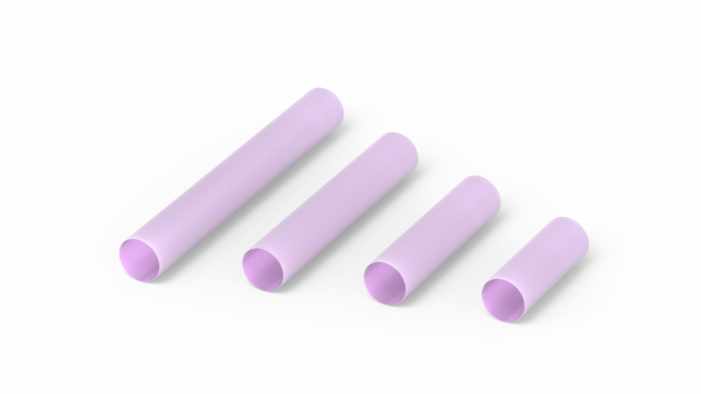 Four cylindrical Nd:YAG laser crystals in pink color