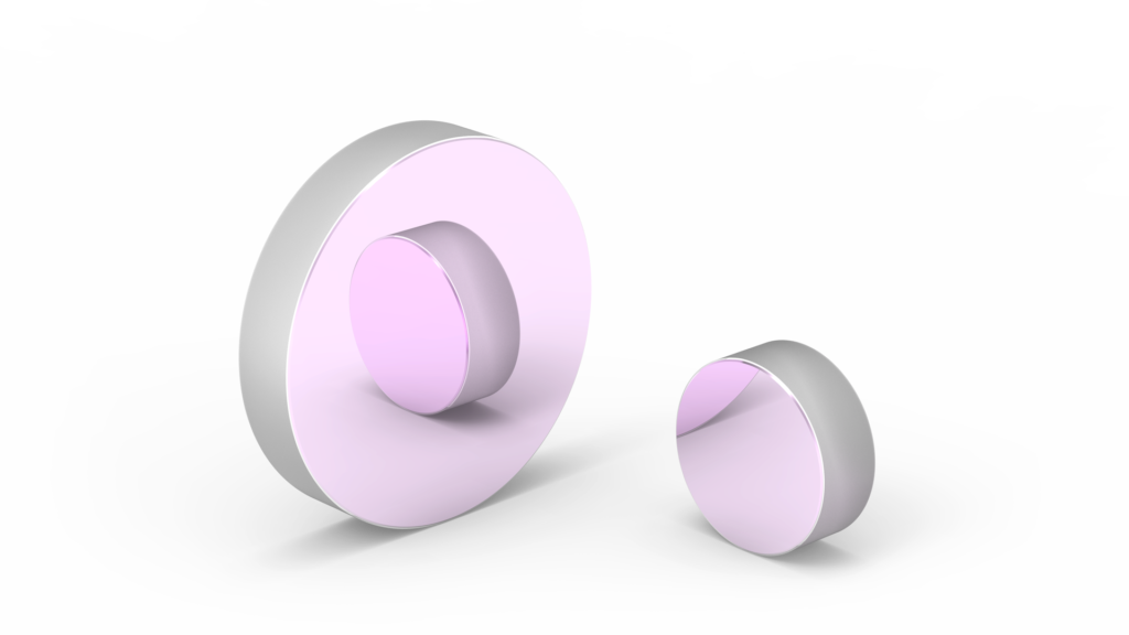 Two low GDD ultrafast mirrors one large one small in pink color