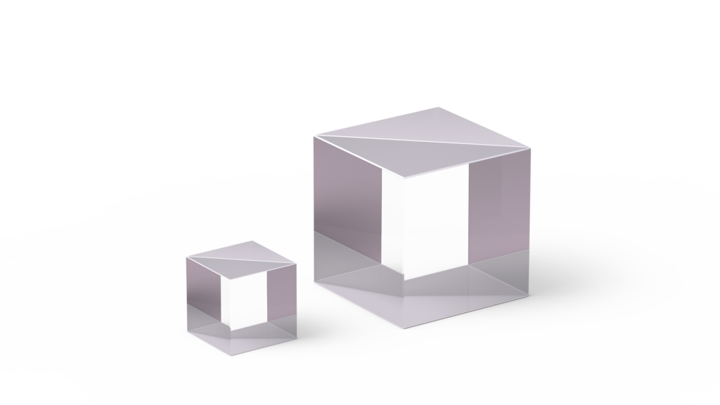 Two polarizing cubes for high energy applications in transparent pink color