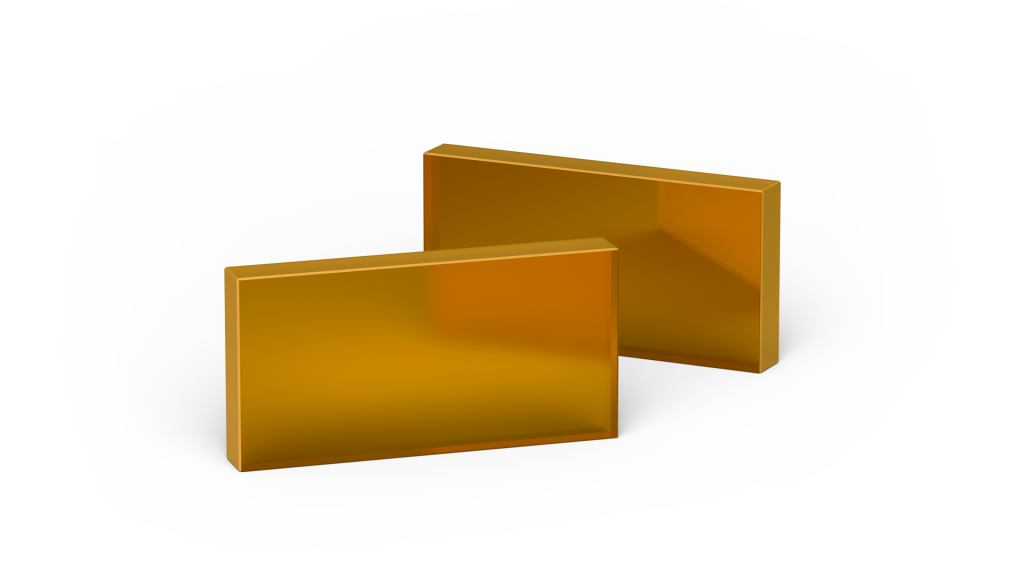 Two rectangular glass sheet polarizers in orange color