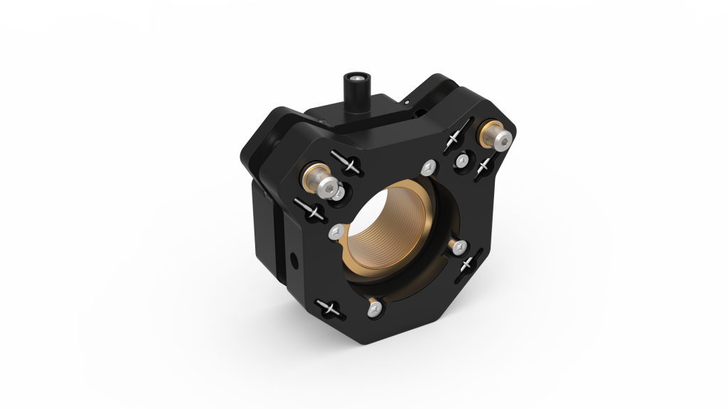 One four axis optical mount with black casing
